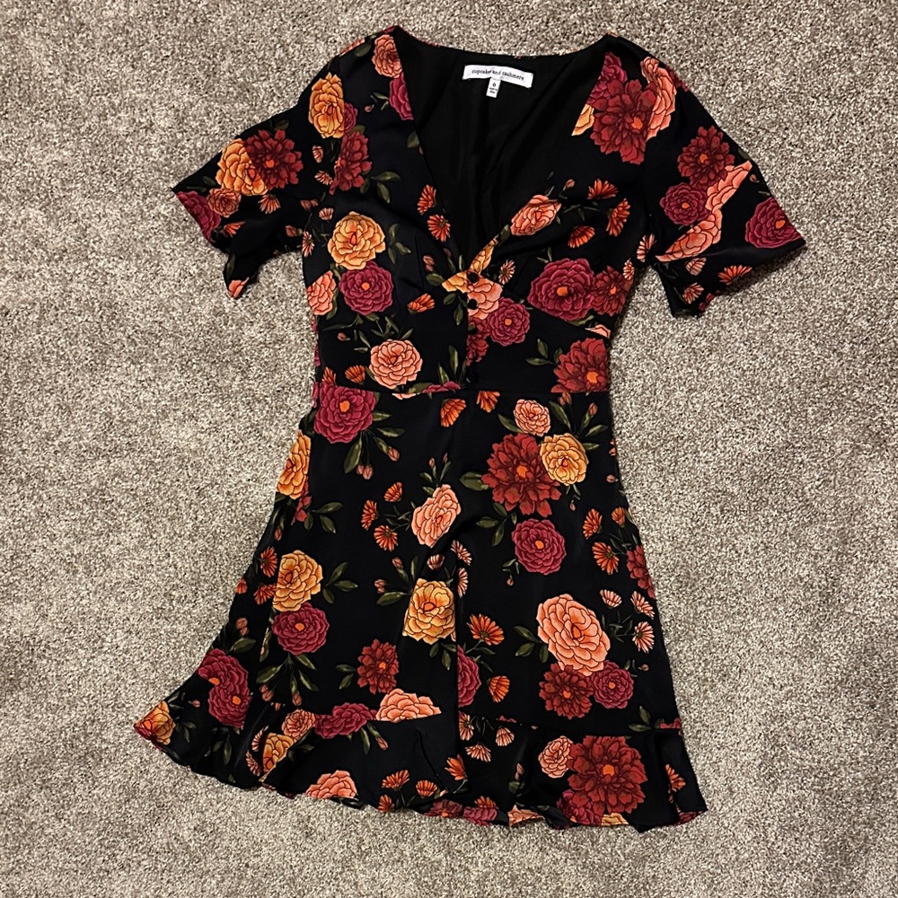 cupcakes & cashmere Black Dress with Floral Design